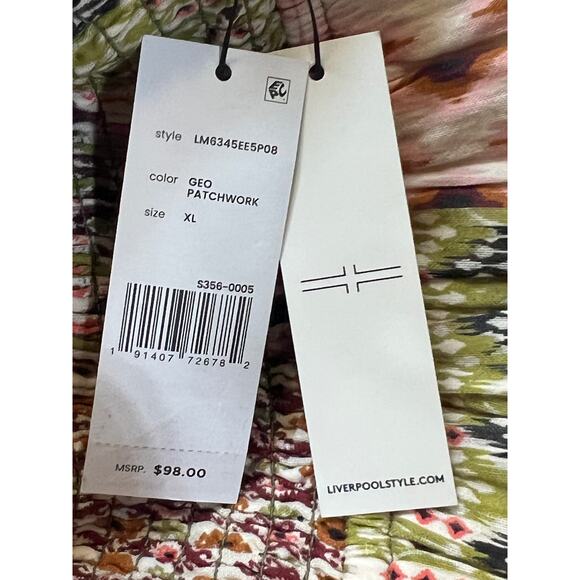 LIVERPOOL WOMENS SIZE XLARGE TIERED WOVEN MAXI SKIRT GEO PRINT PINK GREEN NEW - Picture 11 of 12